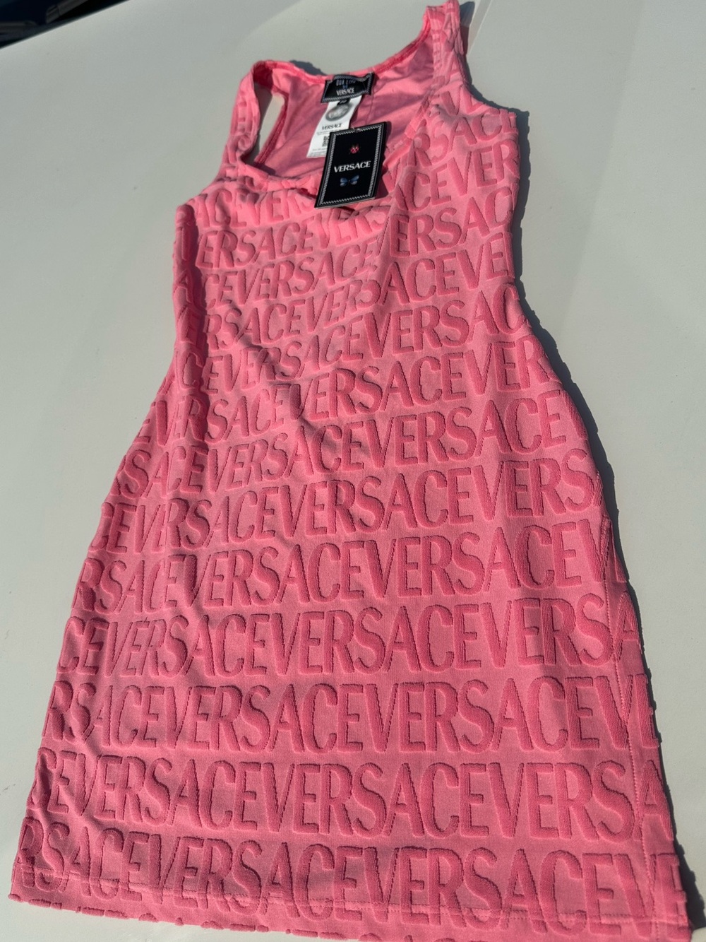 VERSACE X DUA LIPA PINK MONOGRAM TERRY MINI DRESS SIZE 38 US Small - Picture 6 of 7